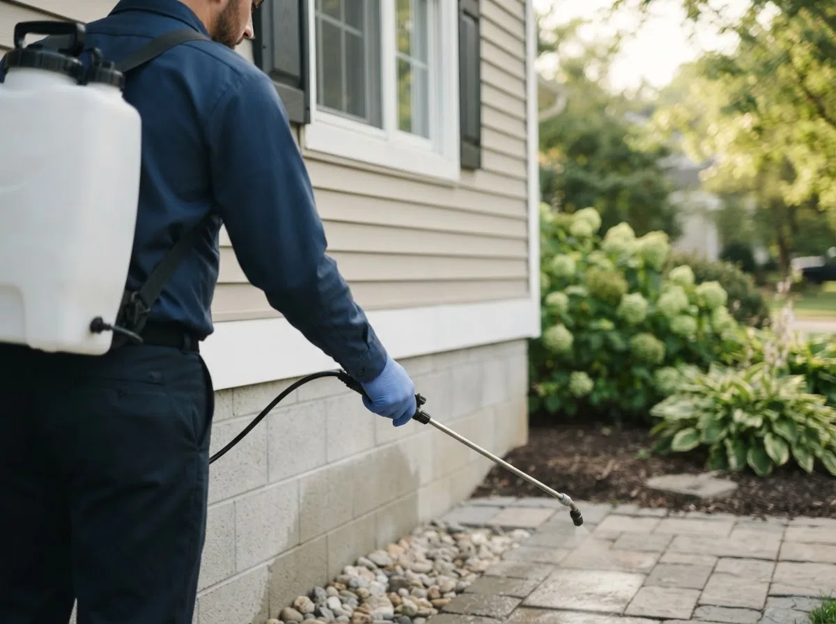 Pest control technician inspecting a home in Mount Calm, TX